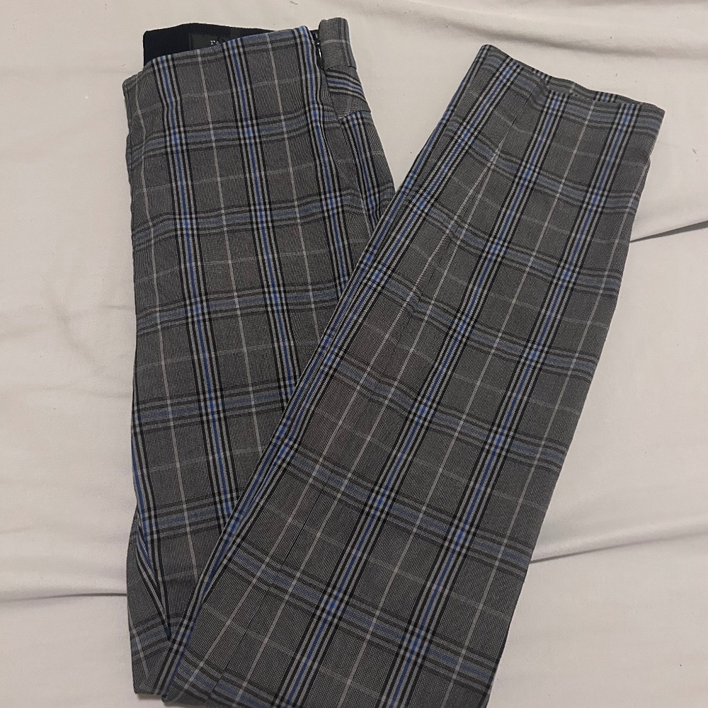 rag & bone Gray Plaid Skinny Pants with Blue Accents